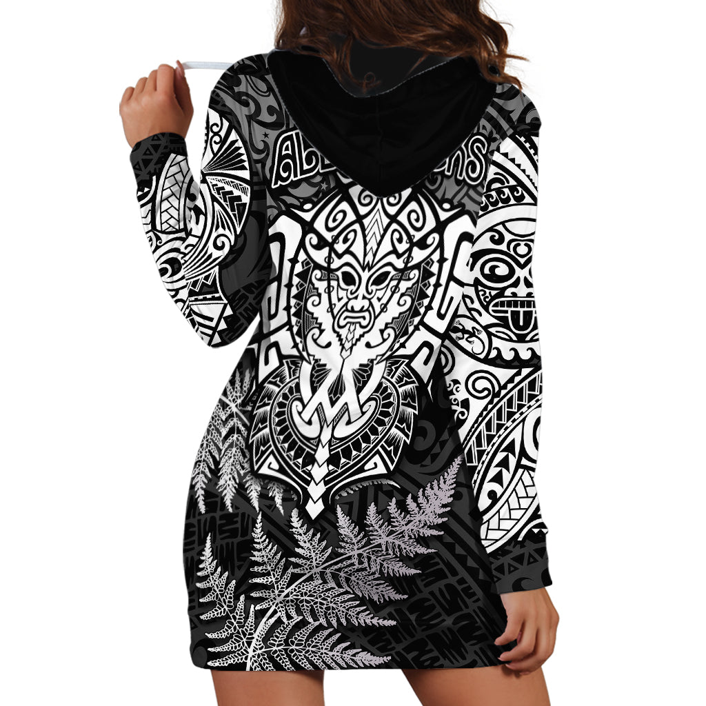 New Zealand Rugby Hoodie Dress Silver Fern All Black Mix Ta Moko White Style - Vibe Hoodie Shop