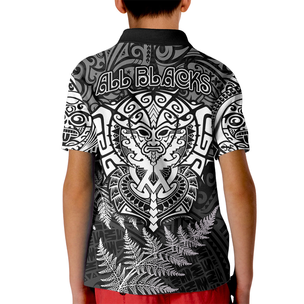 New Zealand Rugby Kid Polo Shirt Silver Fern All Black Mix Ta Moko White Style - Vibe Hoodie Shop