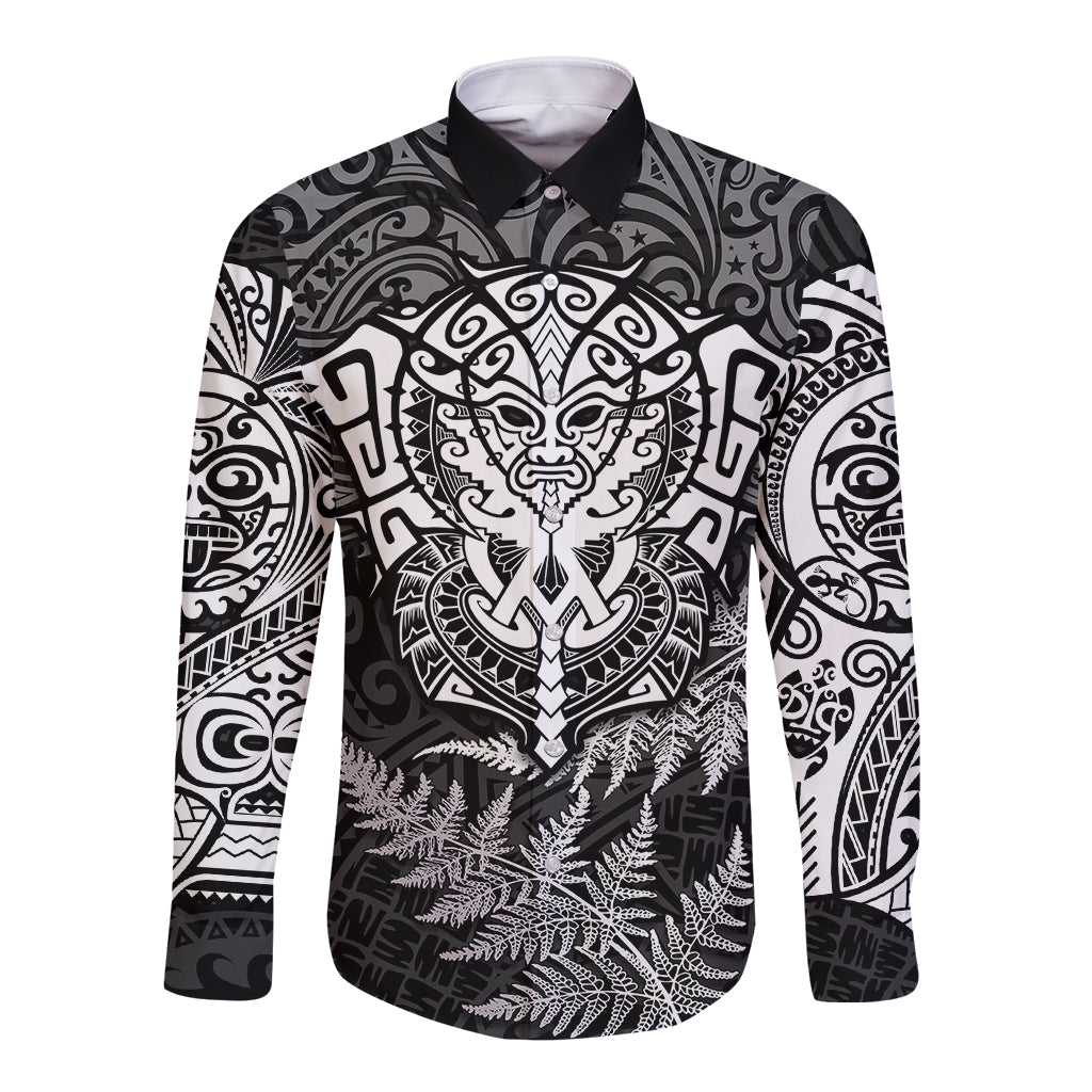 New Zealand Rugby Long Sleeve Button Shirt Silver Fern All Black Mix Ta Moko White Style - Vibe Hoodie Shop