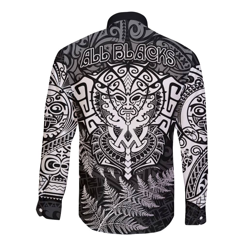 New Zealand Rugby Long Sleeve Button Shirt Silver Fern All Black Mix Ta Moko White Style - Vibe Hoodie Shop