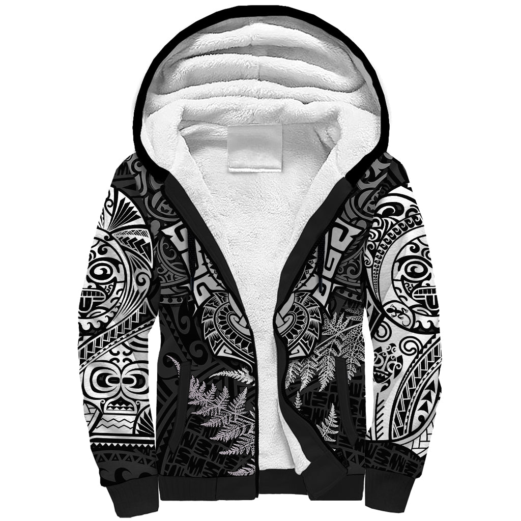 New Zealand Rugby Sherpa Hoodie Silver Fern All Black Mix Ta Moko White Style - Vibe Hoodie Shop