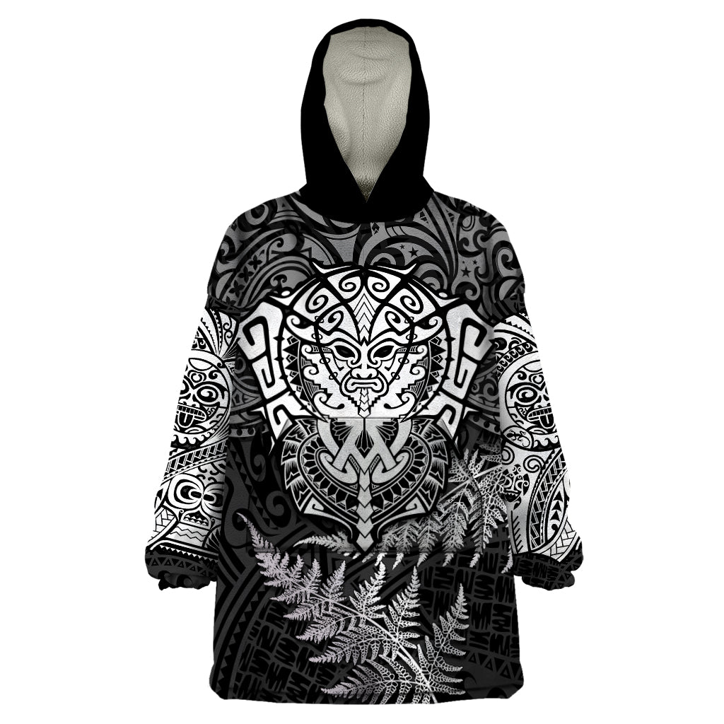 New Zealand Rugby Wearable Blanket Hoodie Silver Fern All Black Mix Ta Moko White Style - Vibe Hoodie Shop