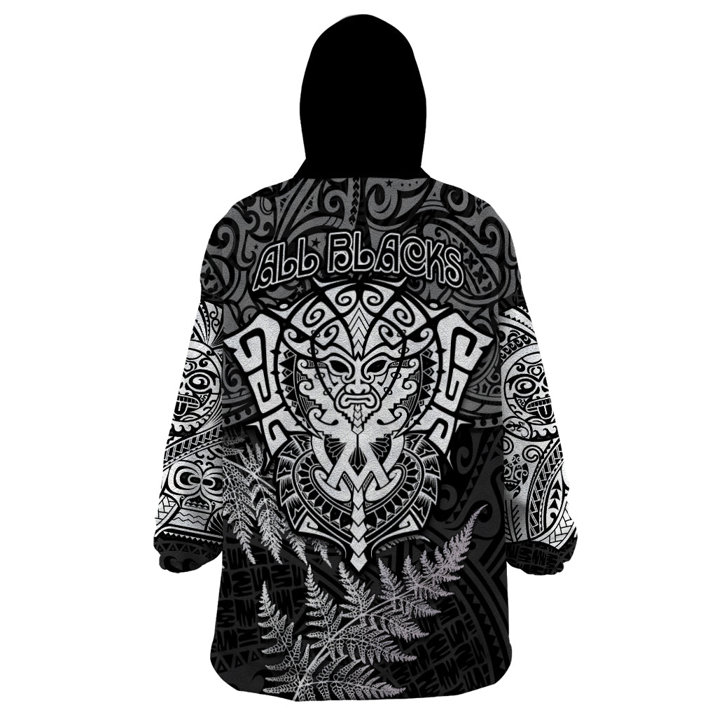 New Zealand Rugby Wearable Blanket Hoodie Silver Fern All Black Mix Ta Moko White Style - Vibe Hoodie Shop