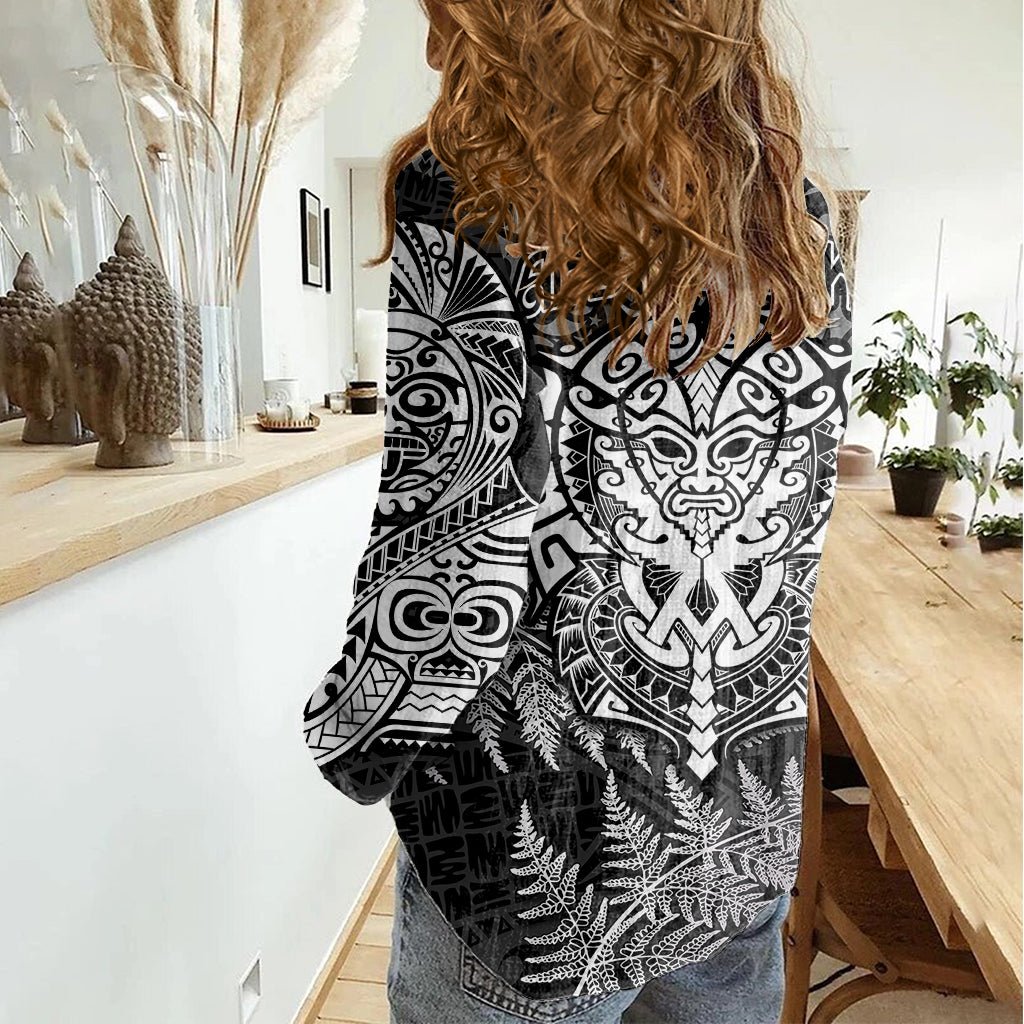 New Zealand Rugby Women Casual Shirt Silver Fern All Black Mix Ta Moko White Style - Vibe Hoodie Shop