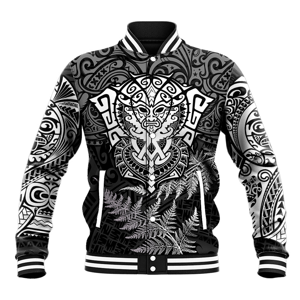 Personalised New Zealand Rugby Baseball Jacket Silver Fern All Black Mix Ta Moko White Style - Vibe Hoodie Shop