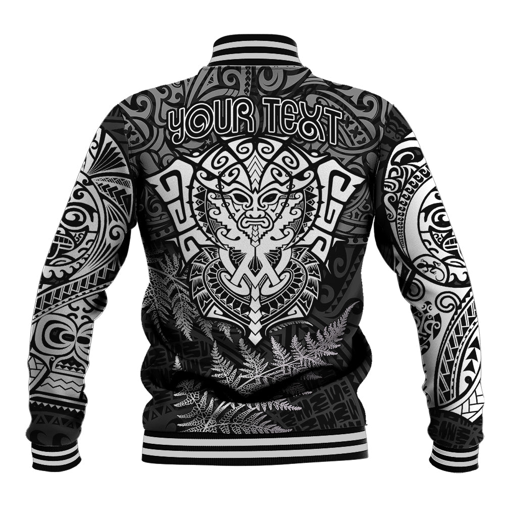 Personalised New Zealand Rugby Baseball Jacket Silver Fern All Black Mix Ta Moko White Style - Vibe Hoodie Shop
