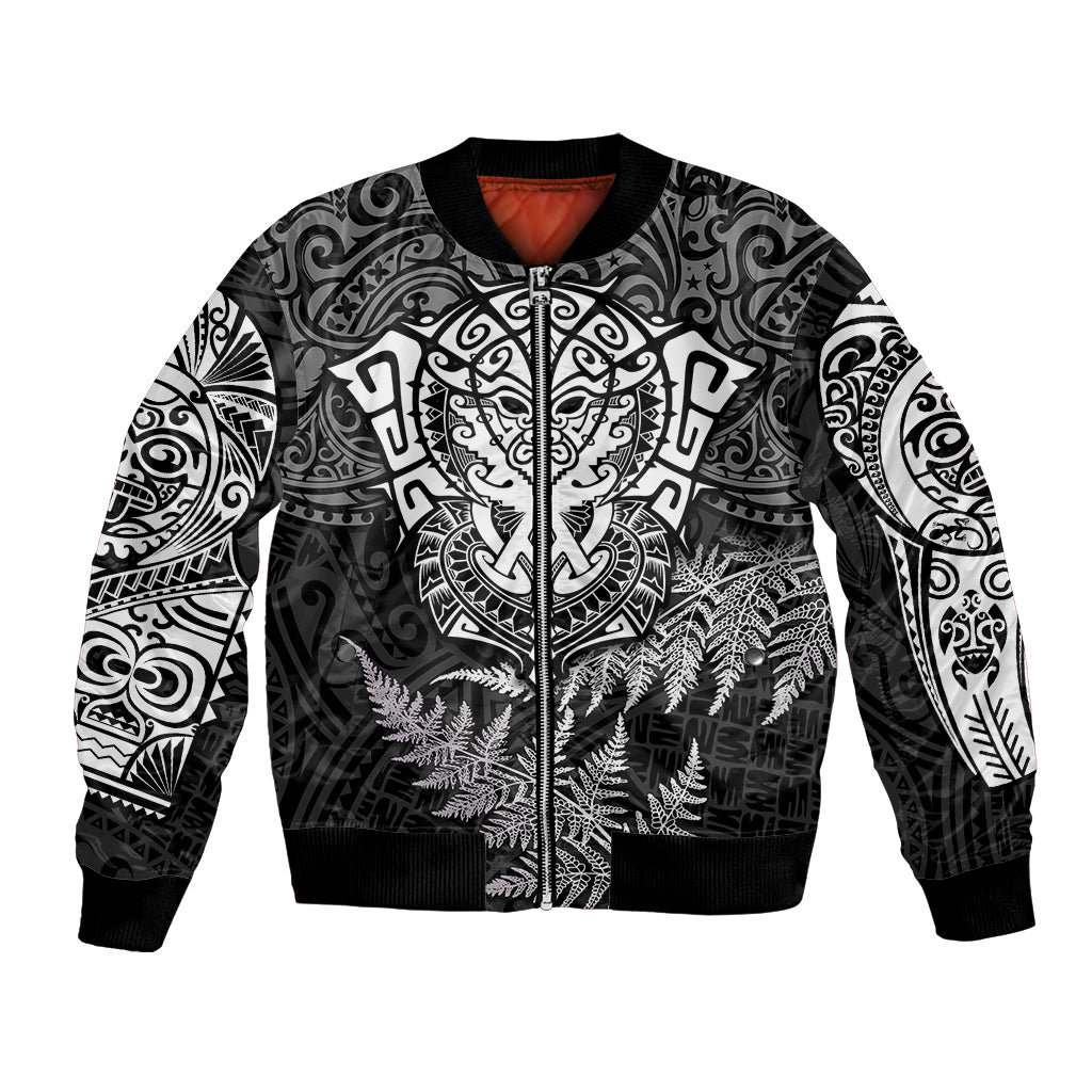Personalised New Zealand Rugby Bomber Jacket Silver Fern All Black Mix Ta Moko White Style - Vibe Hoodie Shop