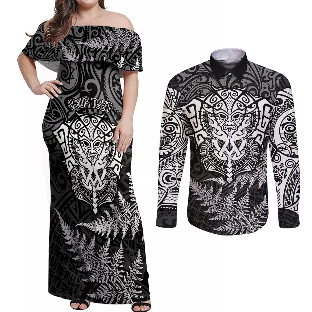 personalised-new-zealand-rugby-couples-matching-off-shoulder-maxi-dress-and-long-sleeve-button-shirts-silver-fern-all-black-mix-ta-moko-white-style