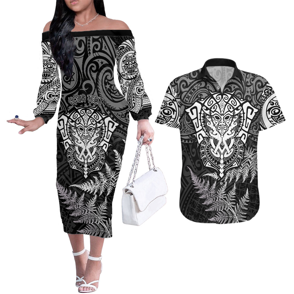 personalised-new-zealand-rugby-couples-matching-off-the-shoulder-long-sleeve-dress-and-hawaiian-shirt-silver-fern-all-black-mix-ta-moko-white-style