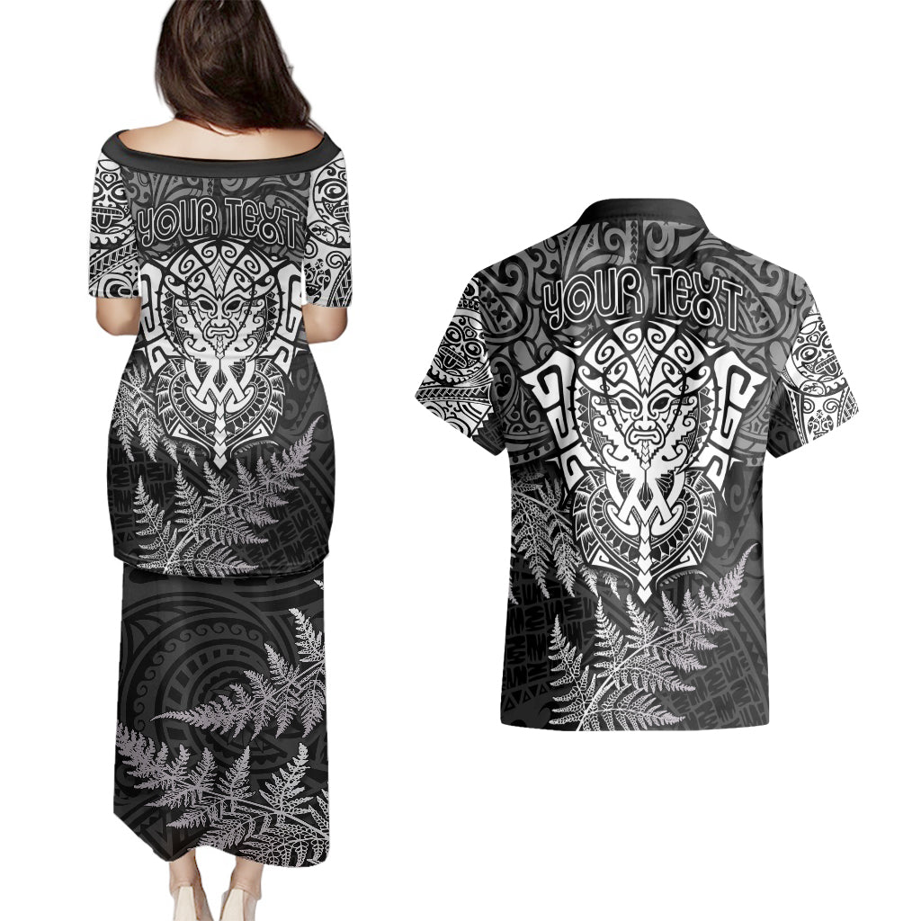 personalised-new-zealand-rugby-couples-matching-puletasi-dress-and-hawaiian-shirt-silver-fern-all-black-mix-ta-moko-white-style