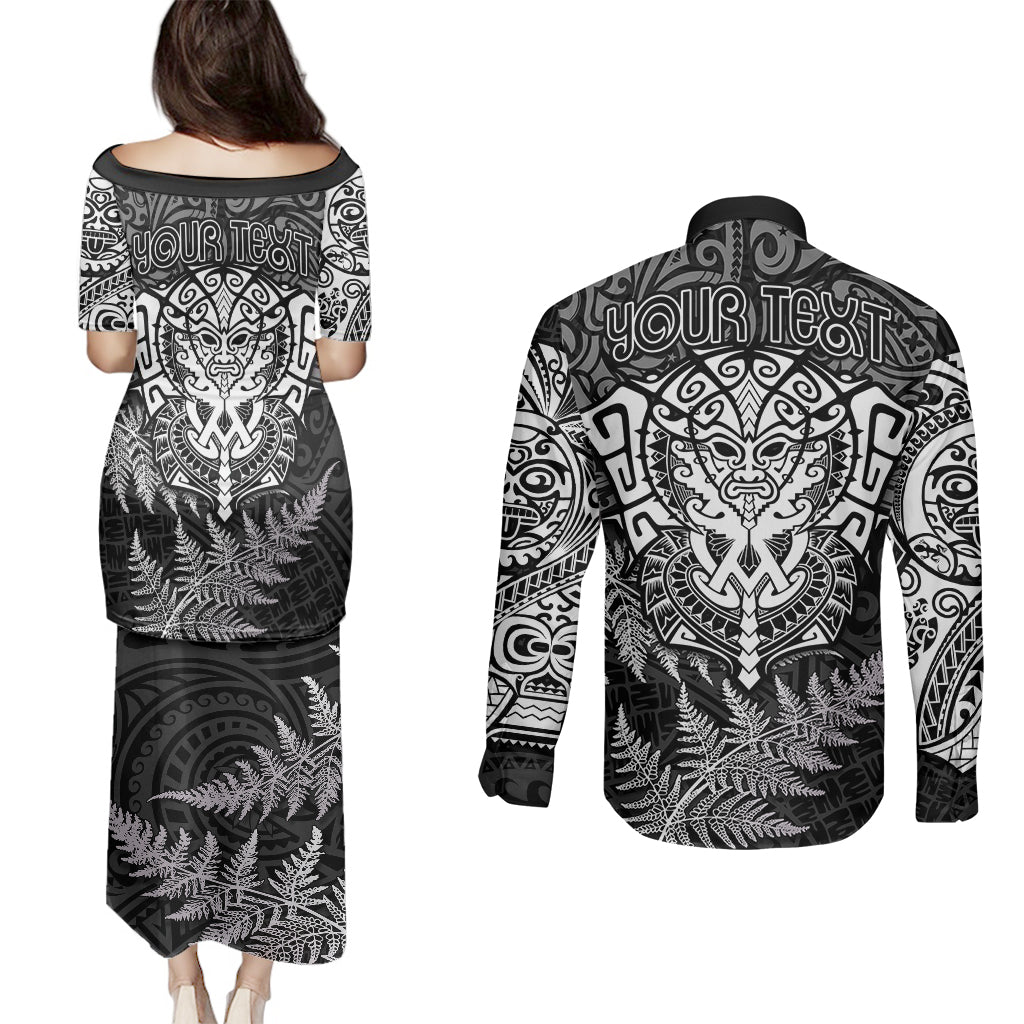 personalised-new-zealand-rugby-couples-matching-puletasi-dress-and-long-sleeve-button-shirts-silver-fern-all-black-mix-ta-moko-white-style