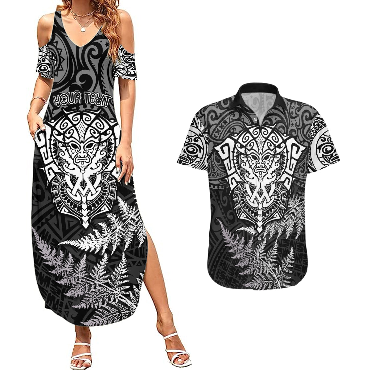 personalised-new-zealand-rugby-couples-matching-summer-maxi-dress-and-hawaiian-shirt-silver-fern-all-black-mix-ta-moko-white-style