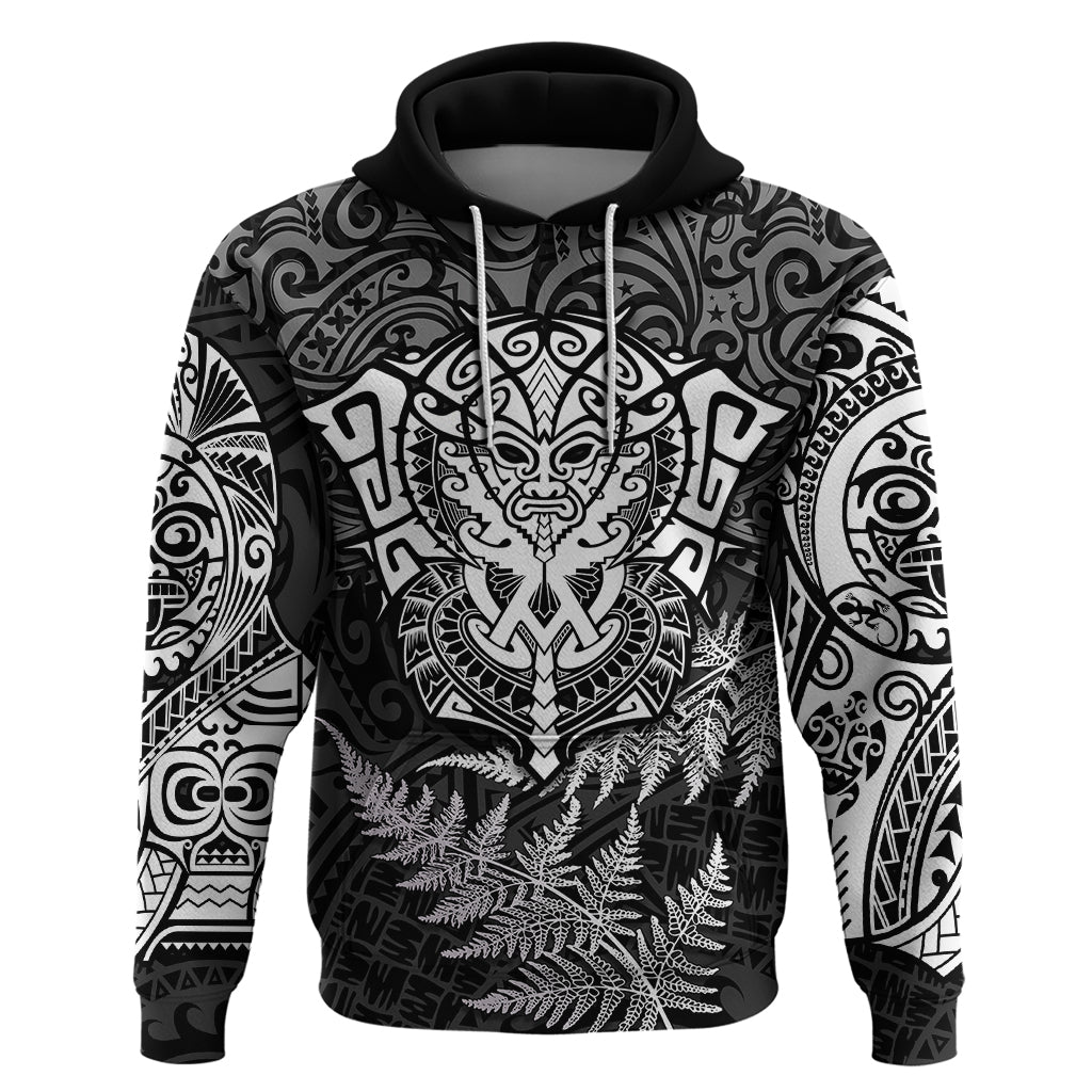 Personalised New Zealand Rugby Hoodie Silver Fern All Black Mix Ta Moko White Style LT9 - Vibe Hoodie Shop