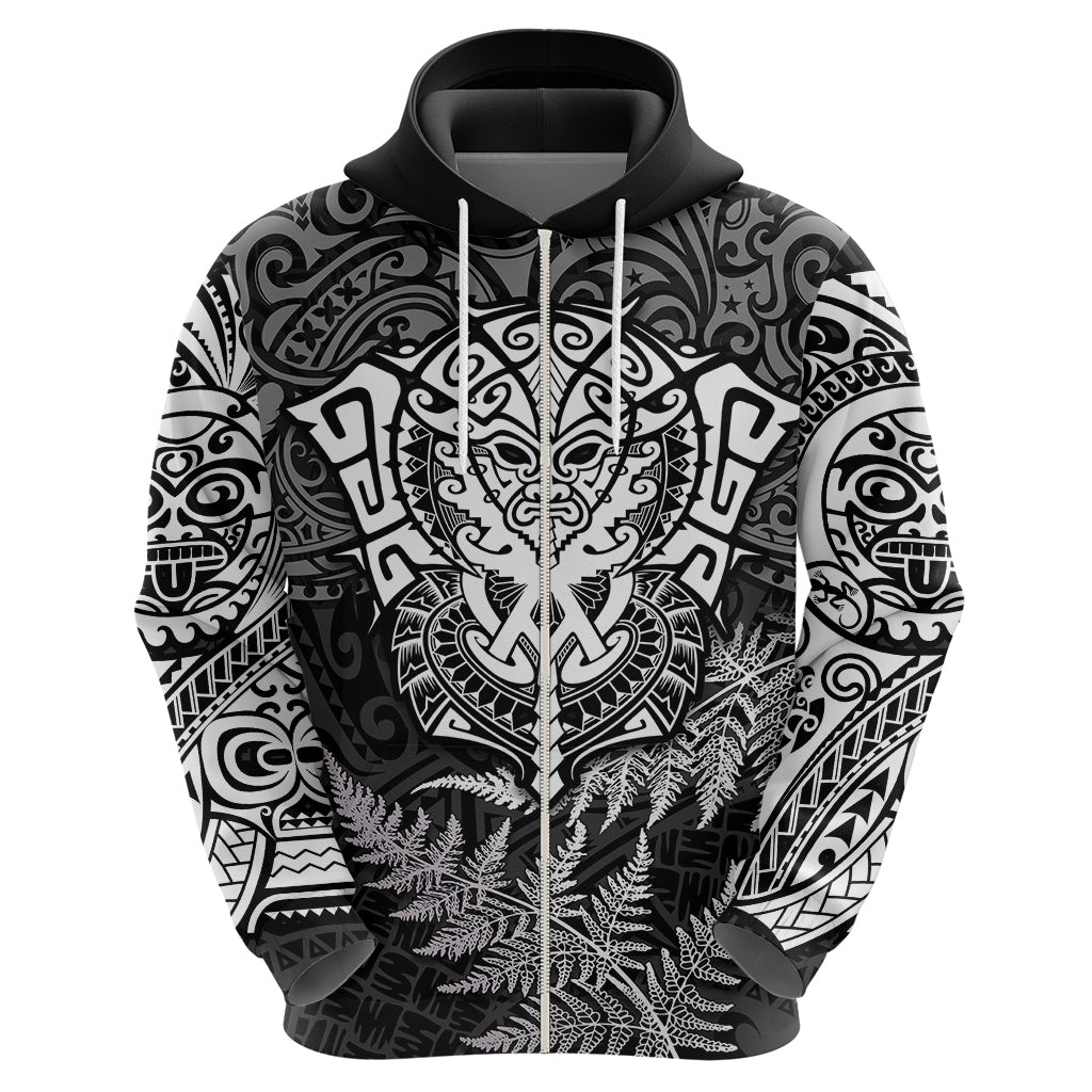 Personalised New Zealand Rugby Hoodie Silver Fern All Black Mix Ta Moko White Style LT9 - Vibe Hoodie Shop