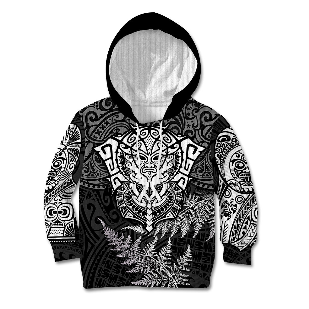 Personalised New Zealand Rugby Kid Hoodie Silver Fern All Black Mix Ta Moko White Style - Vibe Hoodie Shop