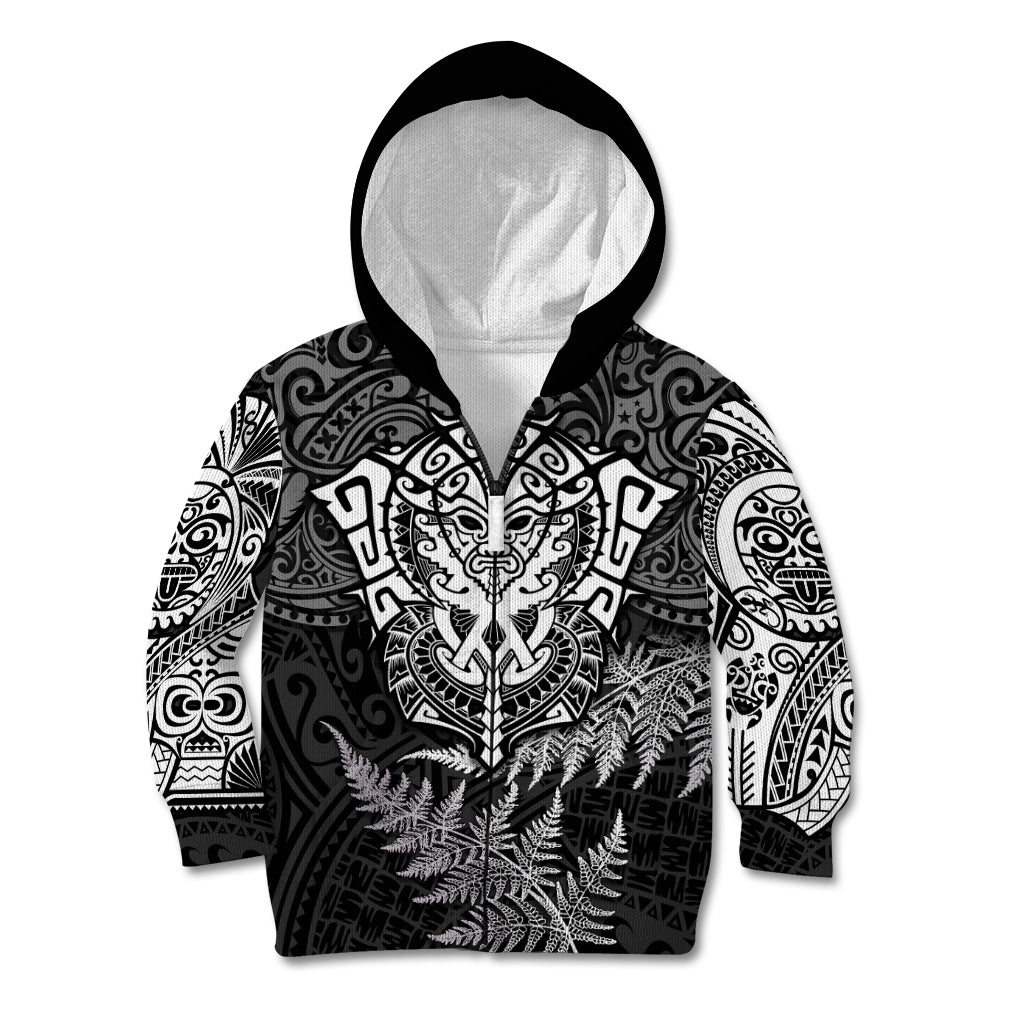 Personalised New Zealand Rugby Kid Hoodie Silver Fern All Black Mix Ta Moko White Style - Vibe Hoodie Shop