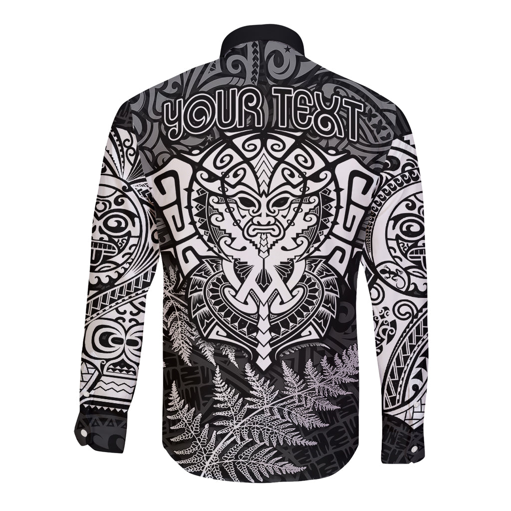 Personalised New Zealand Rugby Long Sleeve Button Shirt Silver Fern All Black Mix Ta Moko White Style - Vibe Hoodie Shop