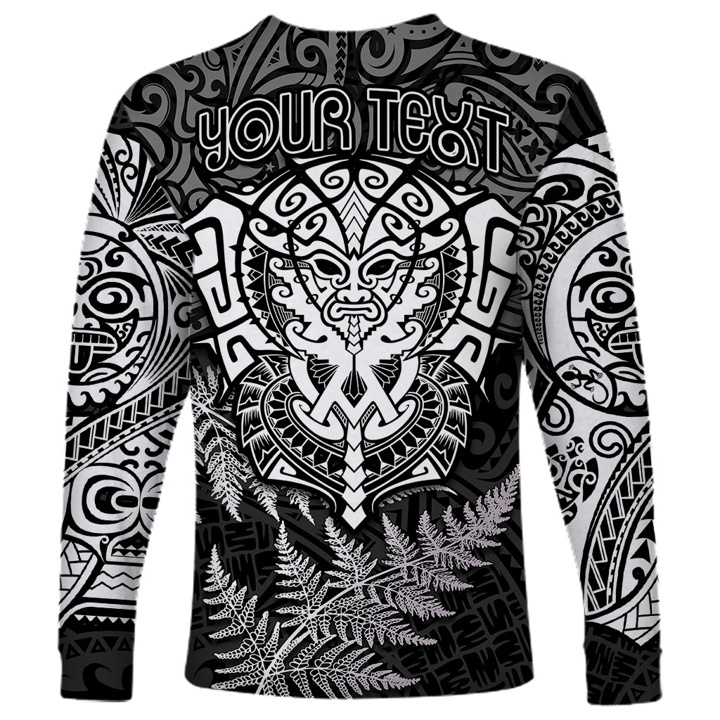 Personalised New Zealand Rugby Long Sleeve Shirt Silver Fern All Black Mix Ta Moko White Style - Vibe Hoodie Shop