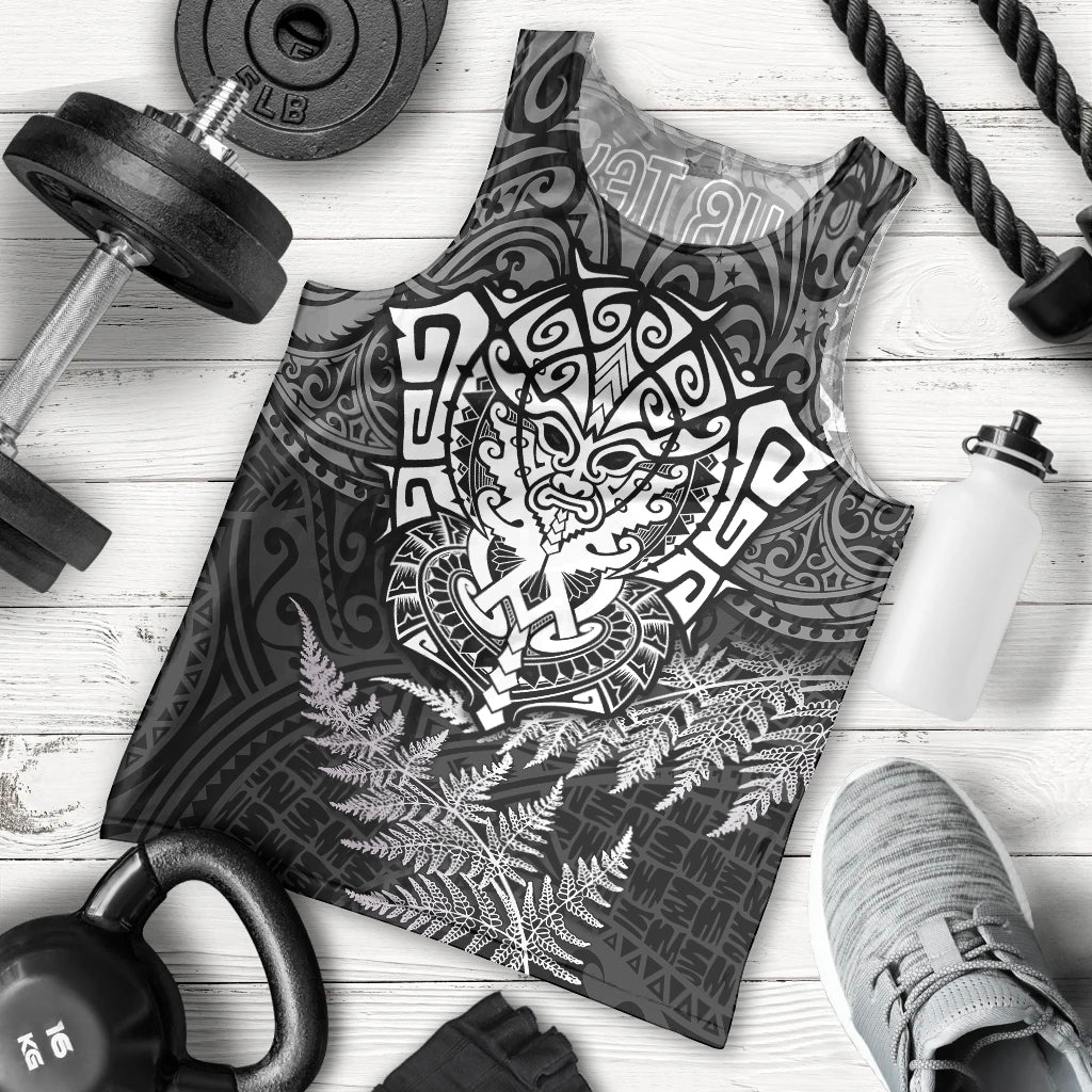 Personalised New Zealand Rugby Men Tank Top Silver Fern All Black Mix Ta Moko White Style - Vibe Hoodie Shop