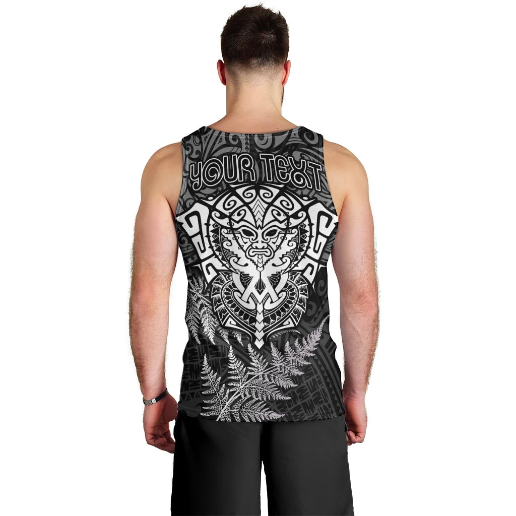 Personalised New Zealand Rugby Men Tank Top Silver Fern All Black Mix Ta Moko White Style - Vibe Hoodie Shop