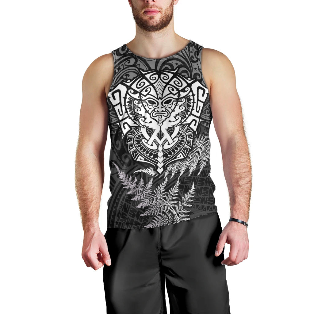Personalised New Zealand Rugby Men Tank Top Silver Fern All Black Mix Ta Moko White Style - Vibe Hoodie Shop