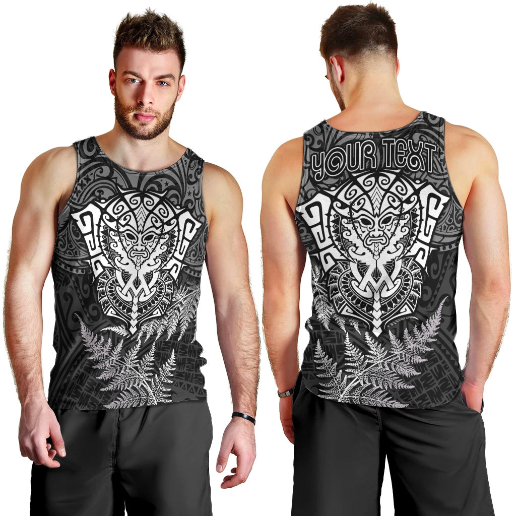 Personalised New Zealand Rugby Men Tank Top Silver Fern All Black Mix Ta Moko White Style - Vibe Hoodie Shop