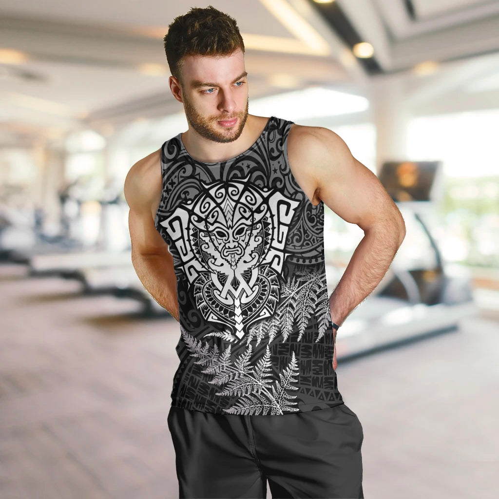 Personalised New Zealand Rugby Men Tank Top Silver Fern All Black Mix Ta Moko White Style - Vibe Hoodie Shop