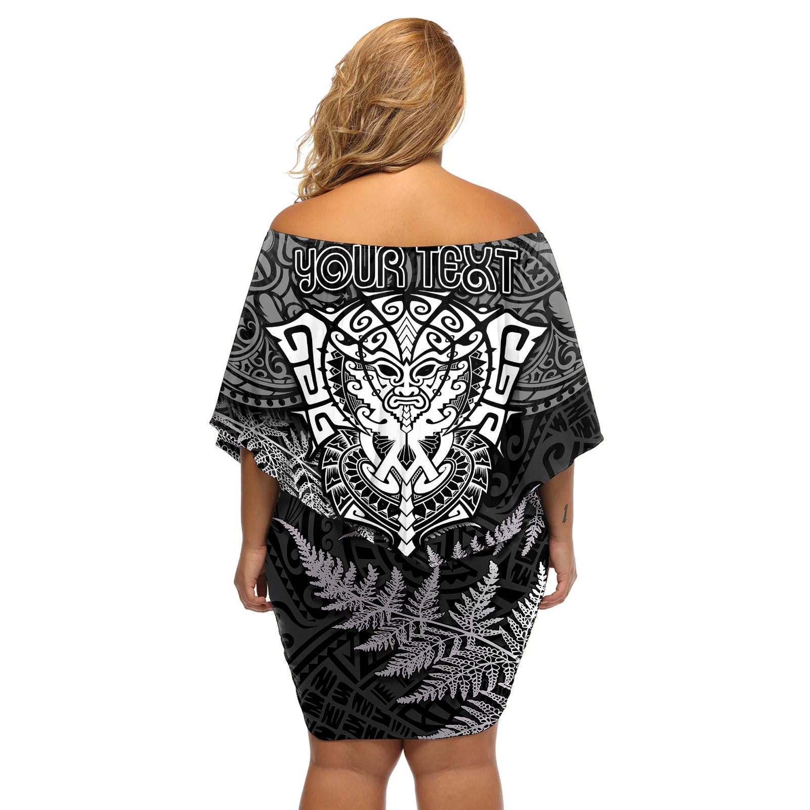 personalised-new-zealand-rugby-off-shoulder-short-dress-silver-fern-all-black-mix-ta-moko-white-style