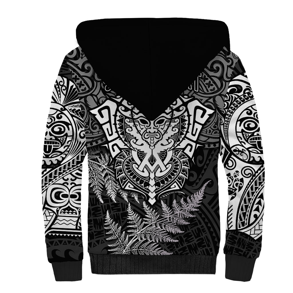 Personalised New Zealand Rugby Sherpa Hoodie Silver Fern All Black Mix Ta Moko White Style - Vibe Hoodie Shop