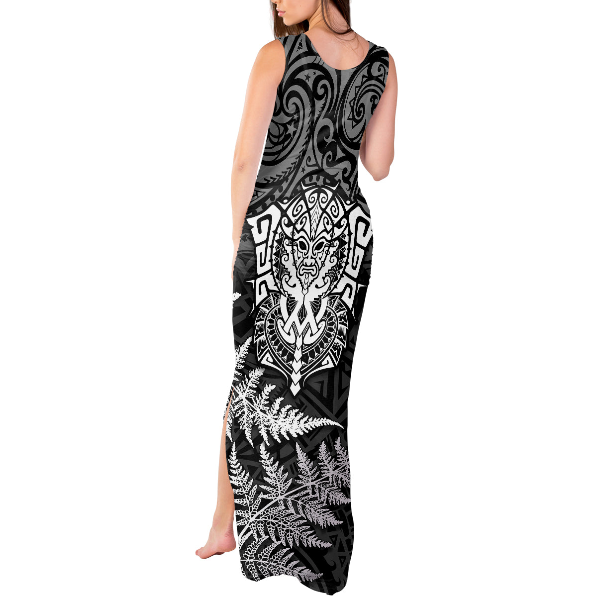 personalised-new-zealand-rugby-tank-maxi-dress-silver-fern-all-black-mix-ta-moko-white-style
