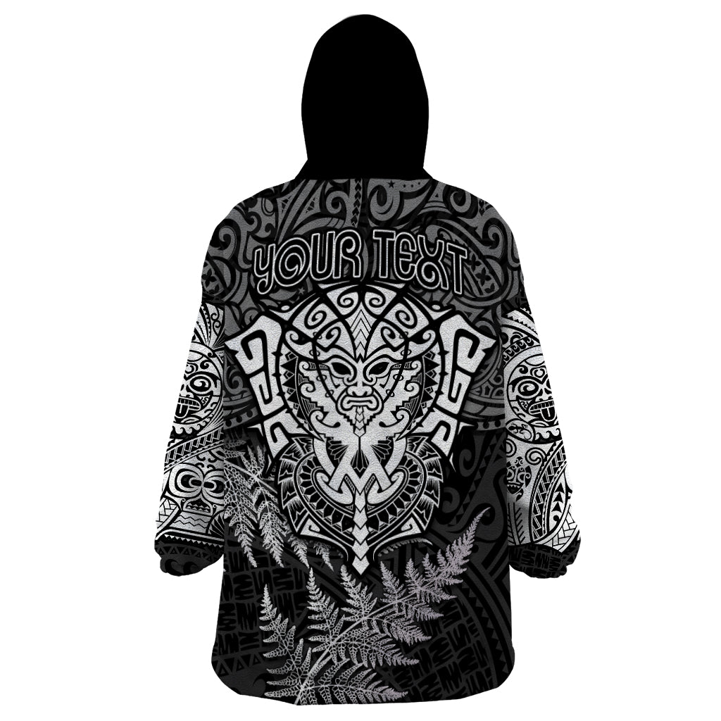 Personalised New Zealand Rugby Wearable Blanket Hoodie Silver Fern All Black Mix Ta Moko White Style - Vibe Hoodie Shop