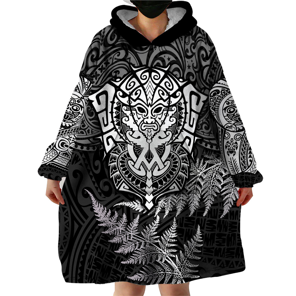 Personalised New Zealand Rugby Wearable Blanket Hoodie Silver Fern All Black Mix Ta Moko White Style - Vibe Hoodie Shop