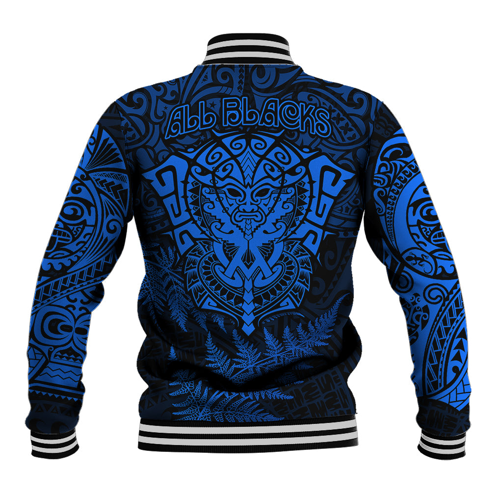 New Zealand Rugby Baseball Jacket Silver Fern All Black Mix Ta Moko Blue Style - Vibe Hoodie Shop