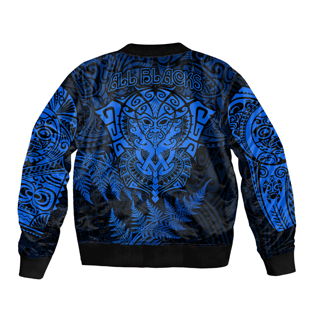 New Zealand Rugby Bomber Jacket Silver Fern All Black Mix Ta Moko Blue Style - Vibe Hoodie Shop