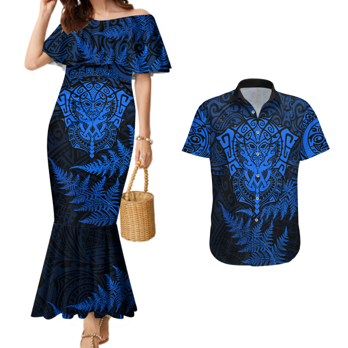 new-zealand-rugby-couples-matching-mermaid-dress-and-hawaiian-shirt-silver-fern-all-black-mix-ta-moko-blue-style
