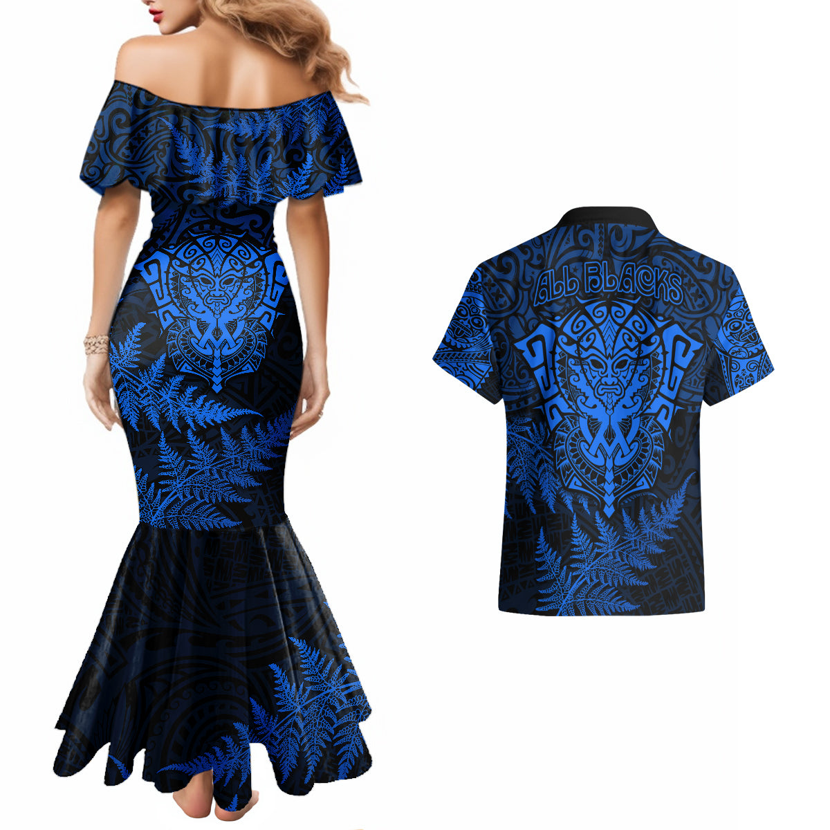 new-zealand-rugby-couples-matching-mermaid-dress-and-hawaiian-shirt-silver-fern-all-black-mix-ta-moko-blue-style