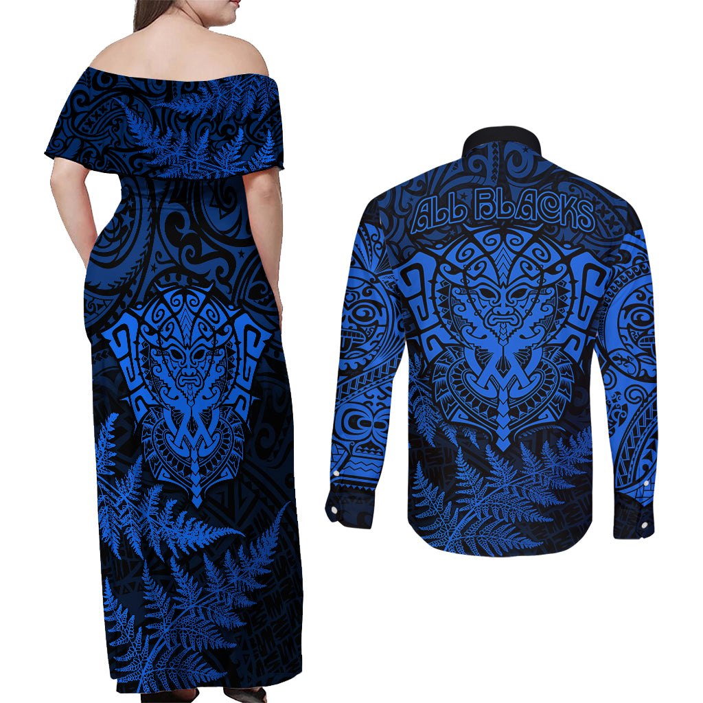 new-zealand-rugby-couples-matching-off-shoulder-maxi-dress-and-long-sleeve-button-shirts-silver-fern-all-black-mix-ta-moko-blue-style
