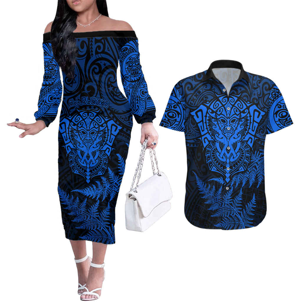 new-zealand-rugby-couples-matching-off-the-shoulder-long-sleeve-dress-and-hawaiian-shirt-silver-fern-all-black-mix-ta-moko-blue-style