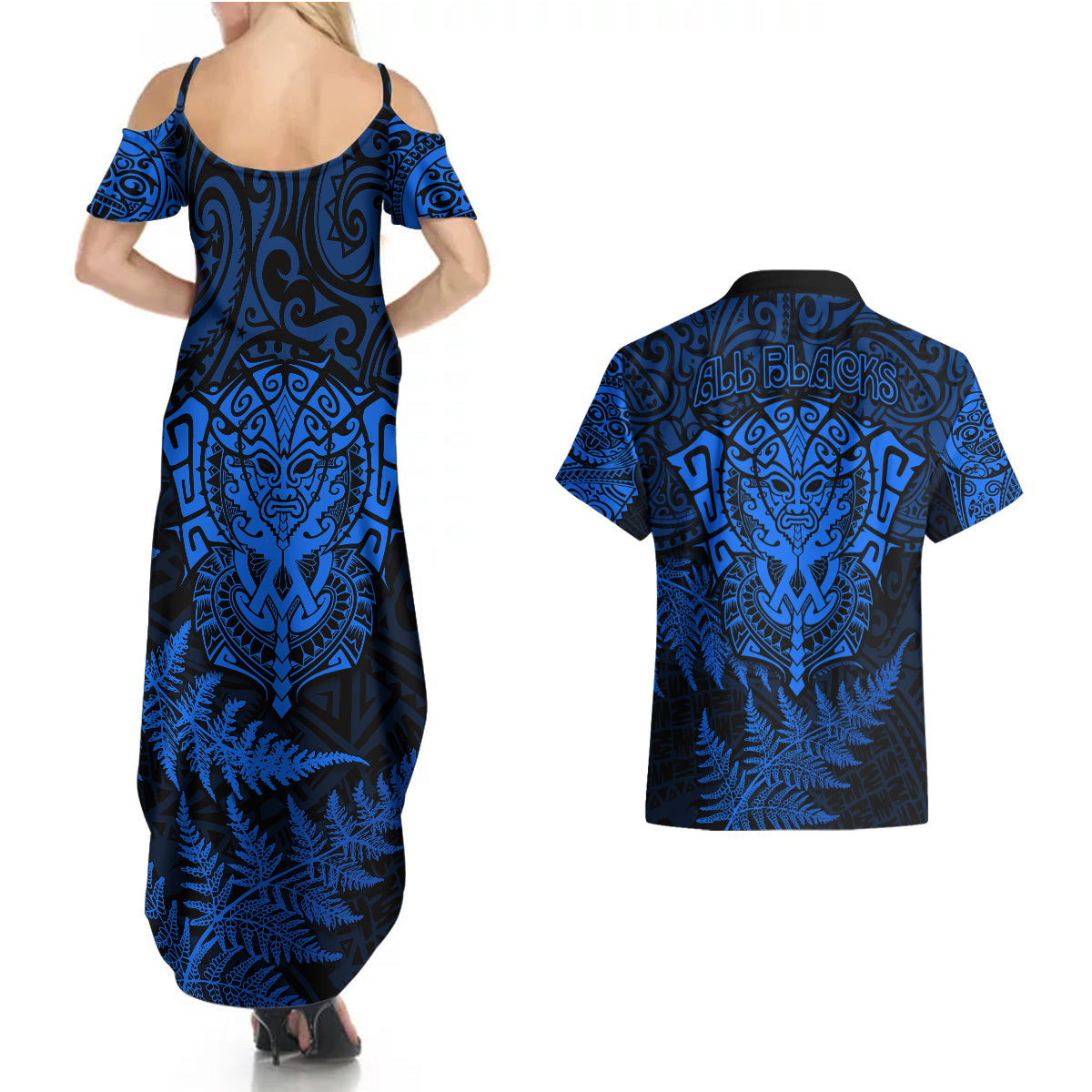 new-zealand-rugby-couples-matching-summer-maxi-dress-and-hawaiian-shirt-silver-fern-all-black-mix-ta-moko-blue-style