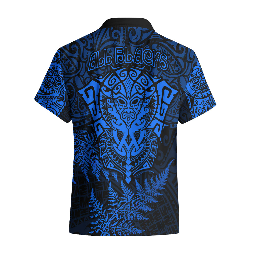 New Zealand Rugby Hawaiian Shirt Silver Fern All Black Mix Ta Moko Blue Style - Vibe Hoodie Shop