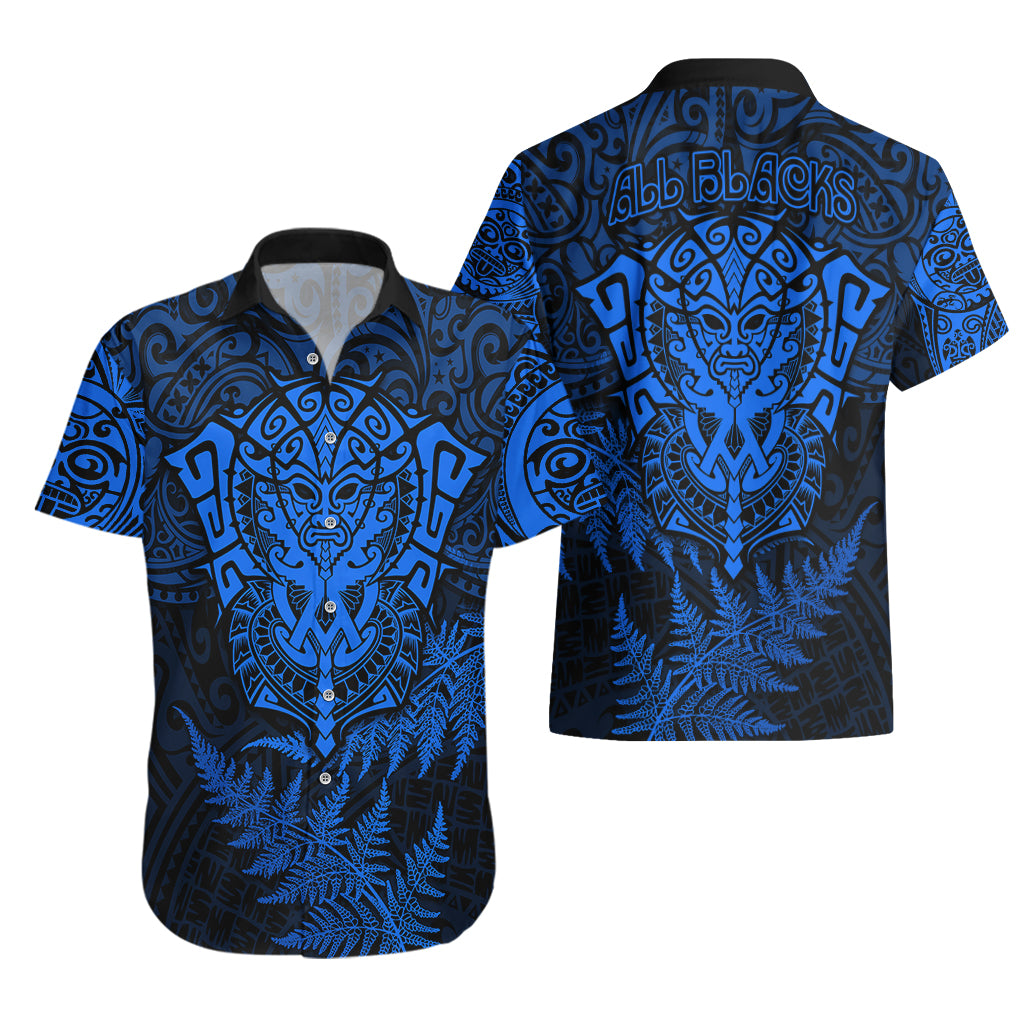 New Zealand Rugby Hawaiian Shirt Silver Fern All Black Mix Ta Moko Blue Style - Vibe Hoodie Shop