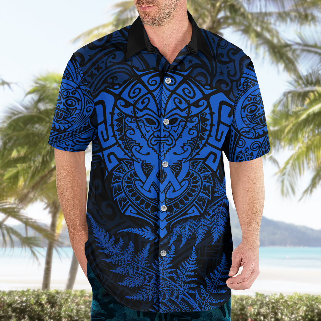 New Zealand Rugby Hawaiian Shirt Silver Fern All Black Mix Ta Moko Blue Style - Vibe Hoodie Shop