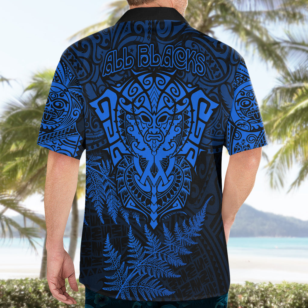 New Zealand Rugby Hawaiian Shirt Silver Fern All Black Mix Ta Moko Blue Style - Vibe Hoodie Shop
