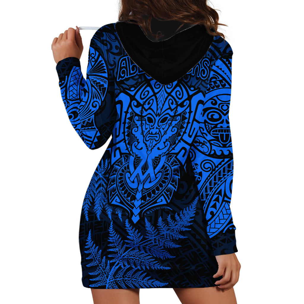 New Zealand Rugby Hoodie Dress Silver Fern All Black Mix Ta Moko Blue Style - Vibe Hoodie Shop