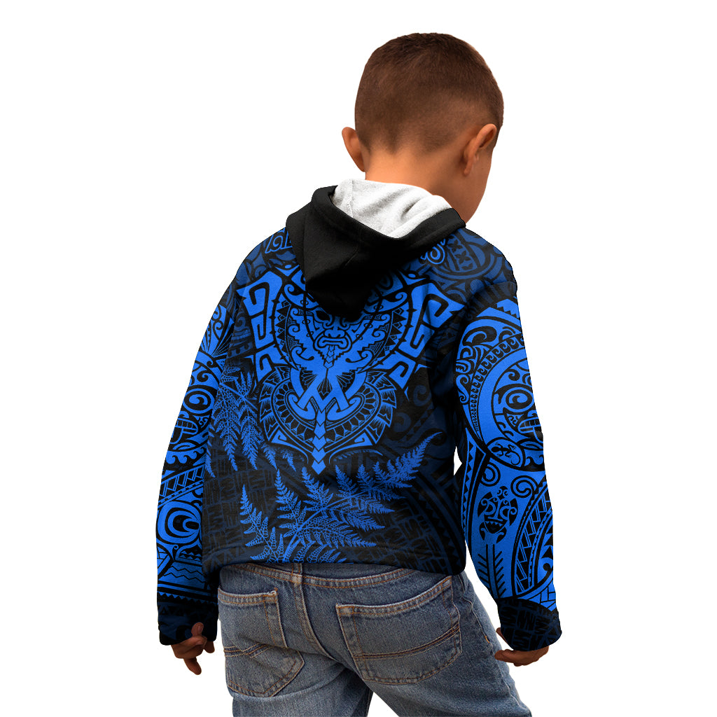 New Zealand Rugby Kid Hoodie Silver Fern All Black Mix Ta Moko Blue Style - Vibe Hoodie Shop