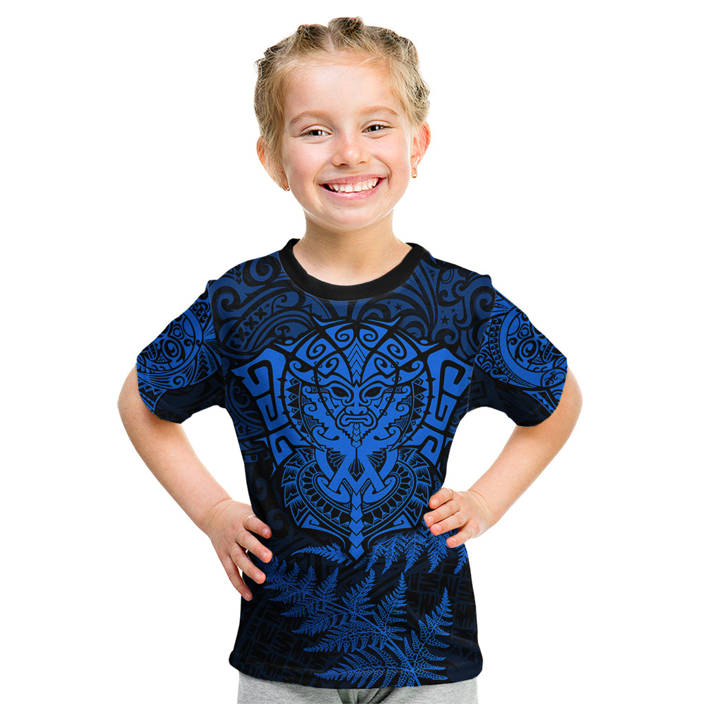 New Zealand Rugby Kid T Shirt Silver Fern All Black Mix Ta Moko Blue Style - Vibe Hoodie Shop