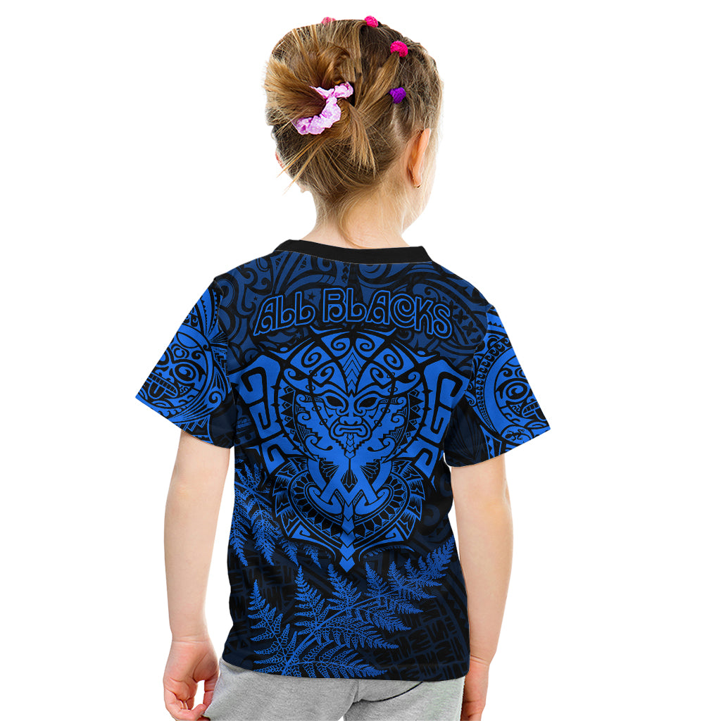 New Zealand Rugby Kid T Shirt Silver Fern All Black Mix Ta Moko Blue Style - Vibe Hoodie Shop