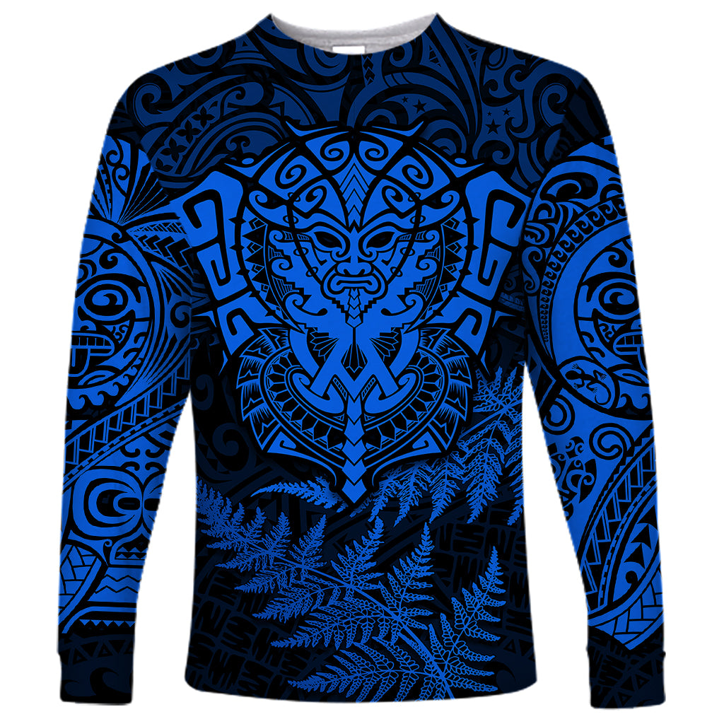 New Zealand Rugby Long Sleeve Shirt Silver Fern All Black Mix Ta Moko Blue Style - Vibe Hoodie Shop