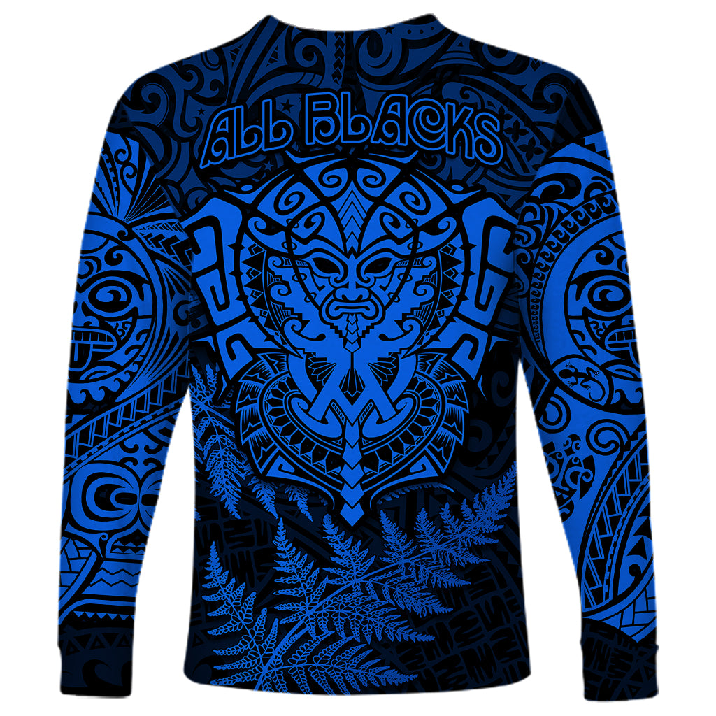 New Zealand Rugby Long Sleeve Shirt Silver Fern All Black Mix Ta Moko Blue Style - Vibe Hoodie Shop