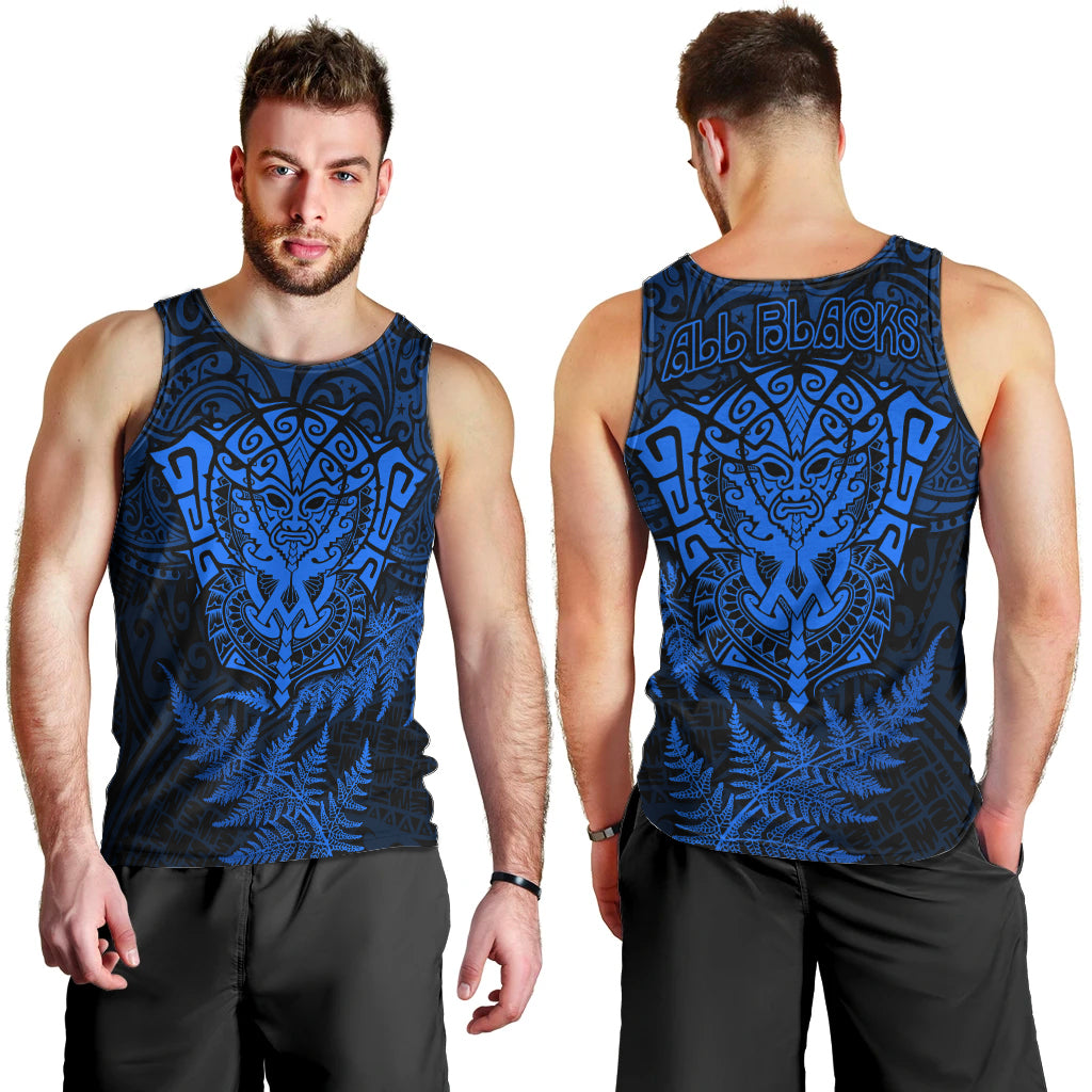 New Zealand Rugby Men Tank Top Silver Fern All Black Mix Ta Moko Blue Style - Vibe Hoodie Shop